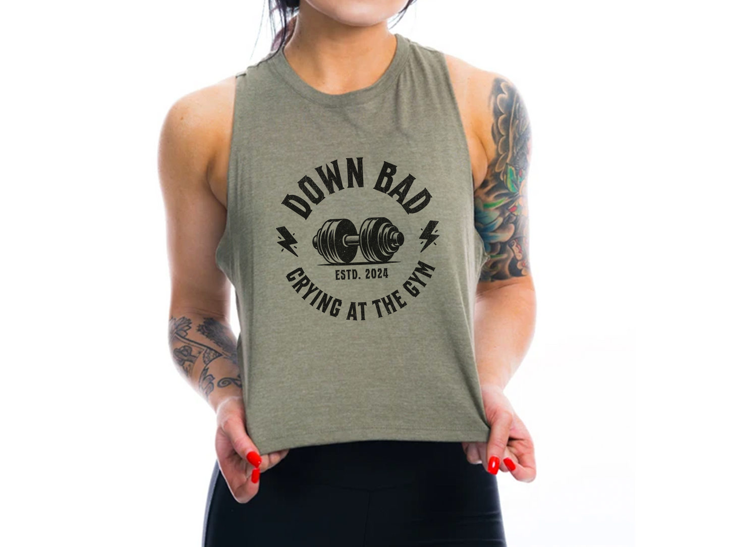 Down Bad Workout Crop Top – 'Crying at the Gym' Athletic Tee for Fitness Lovers