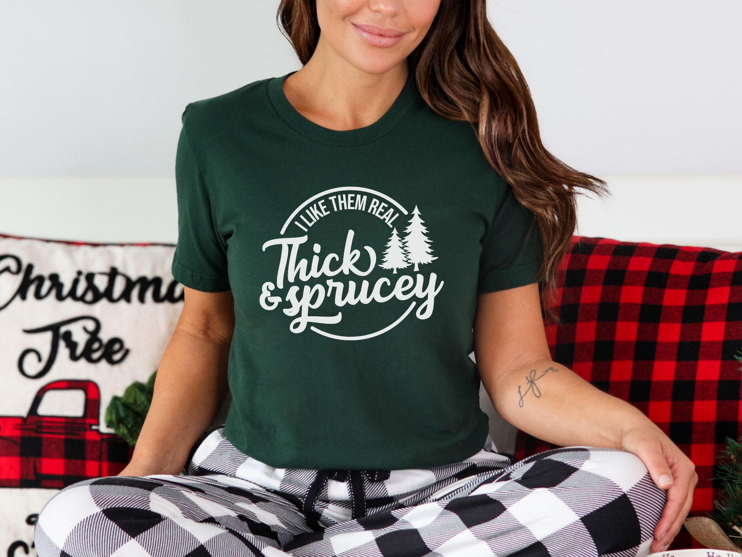 Funny Christmas T-Shirt - "I Like Them Real Thick and Sprucey" Holiday Tee