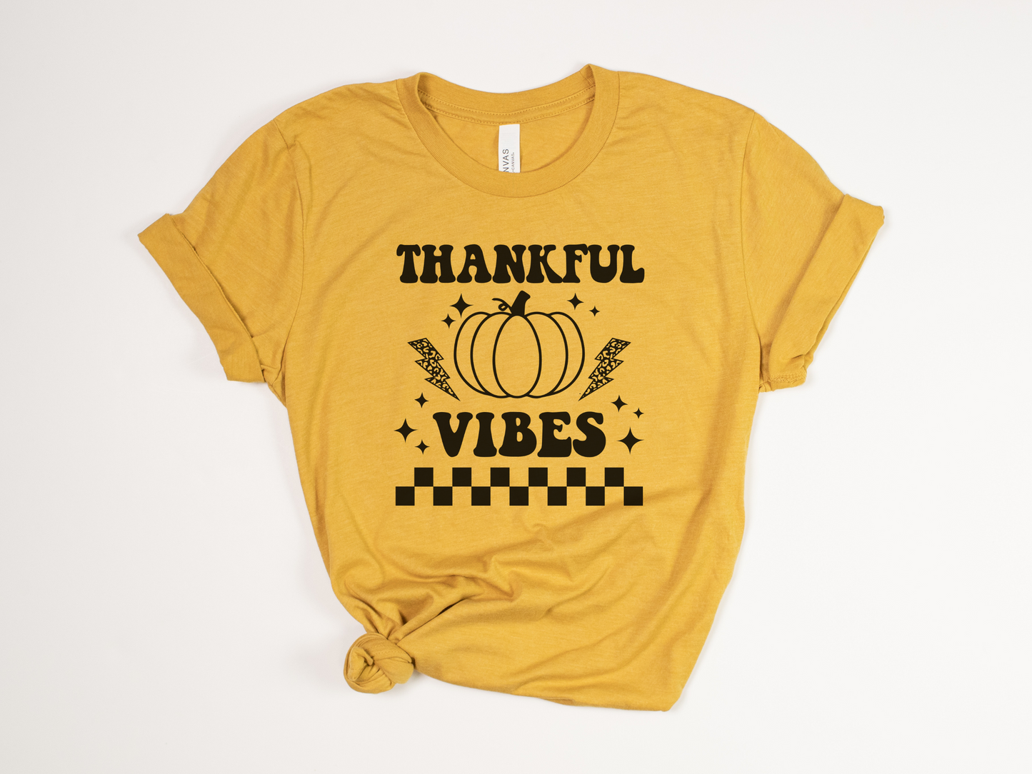 90s Retro Thanksgiving T-Shirt - "Thankful Vibes" - Vintage Style Thanksgiving Tee