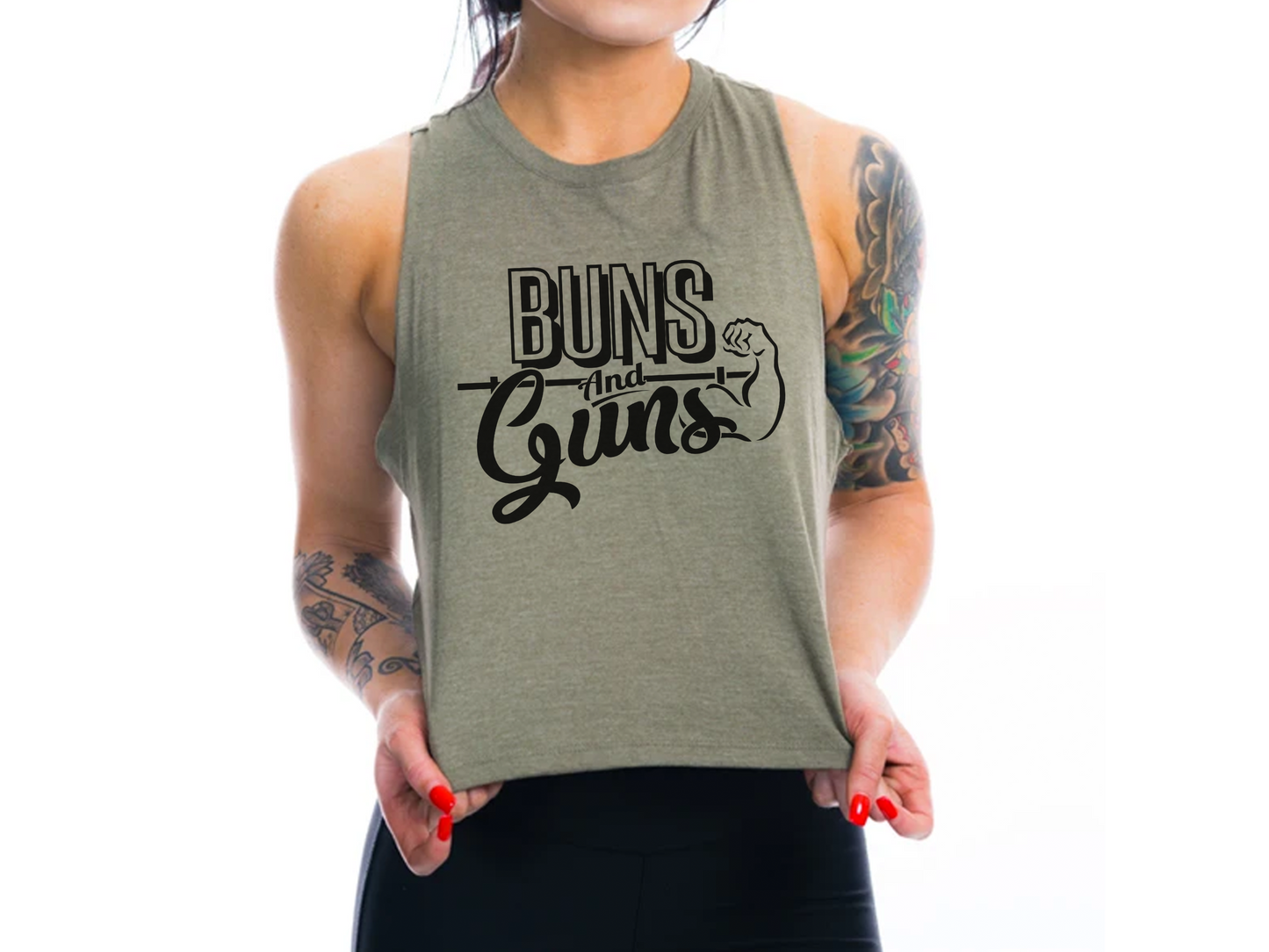 Buns & Guns Workout Crop Tank Top – Funny Women’s Gym Shirt