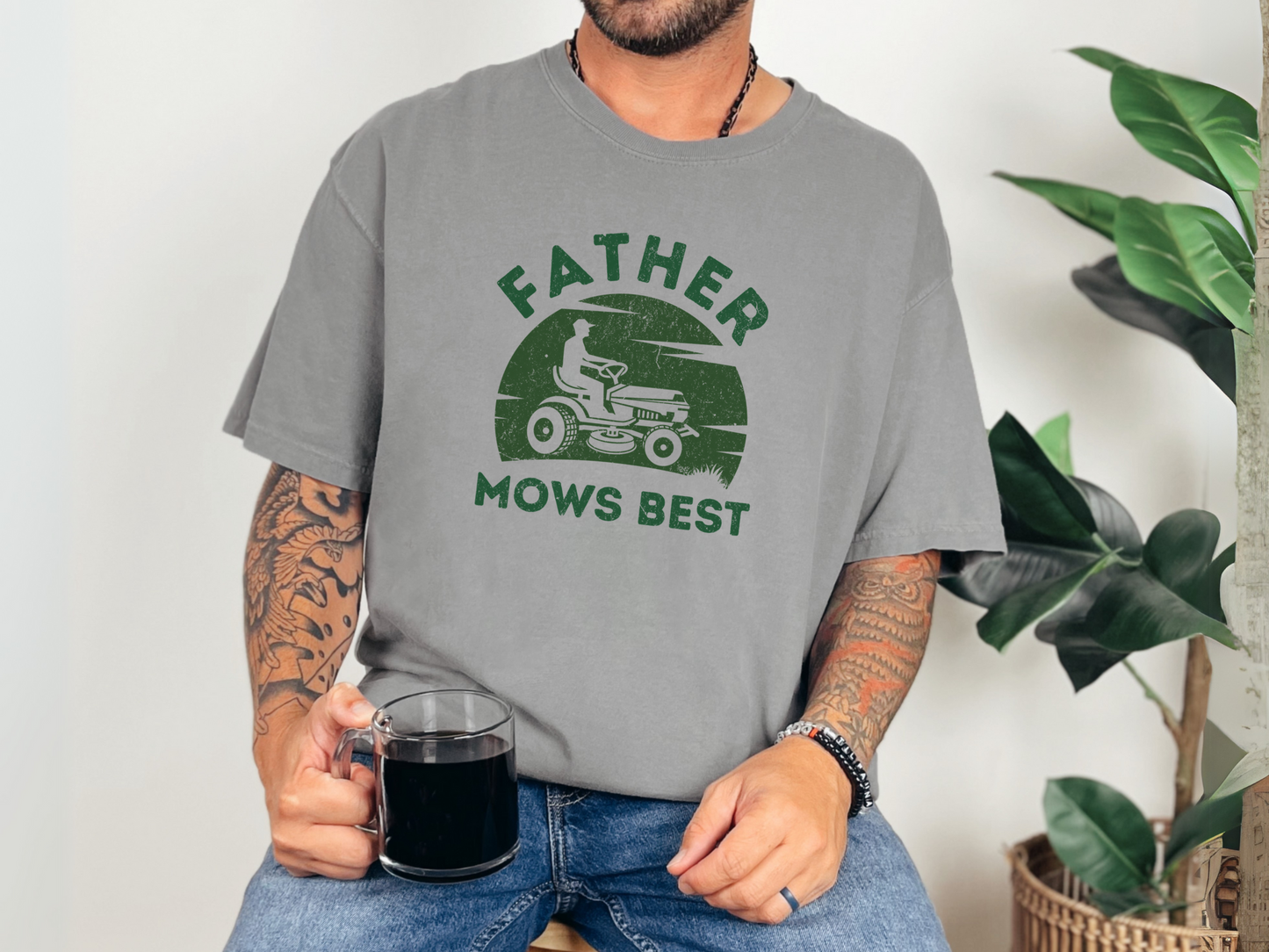 Father Mows Best Dad T-Shirt – Funny Lawn Care Tee for Men – Unisex Comfort Colors Shirt – Father’s Day Gift – Vintage Style Dad Tee