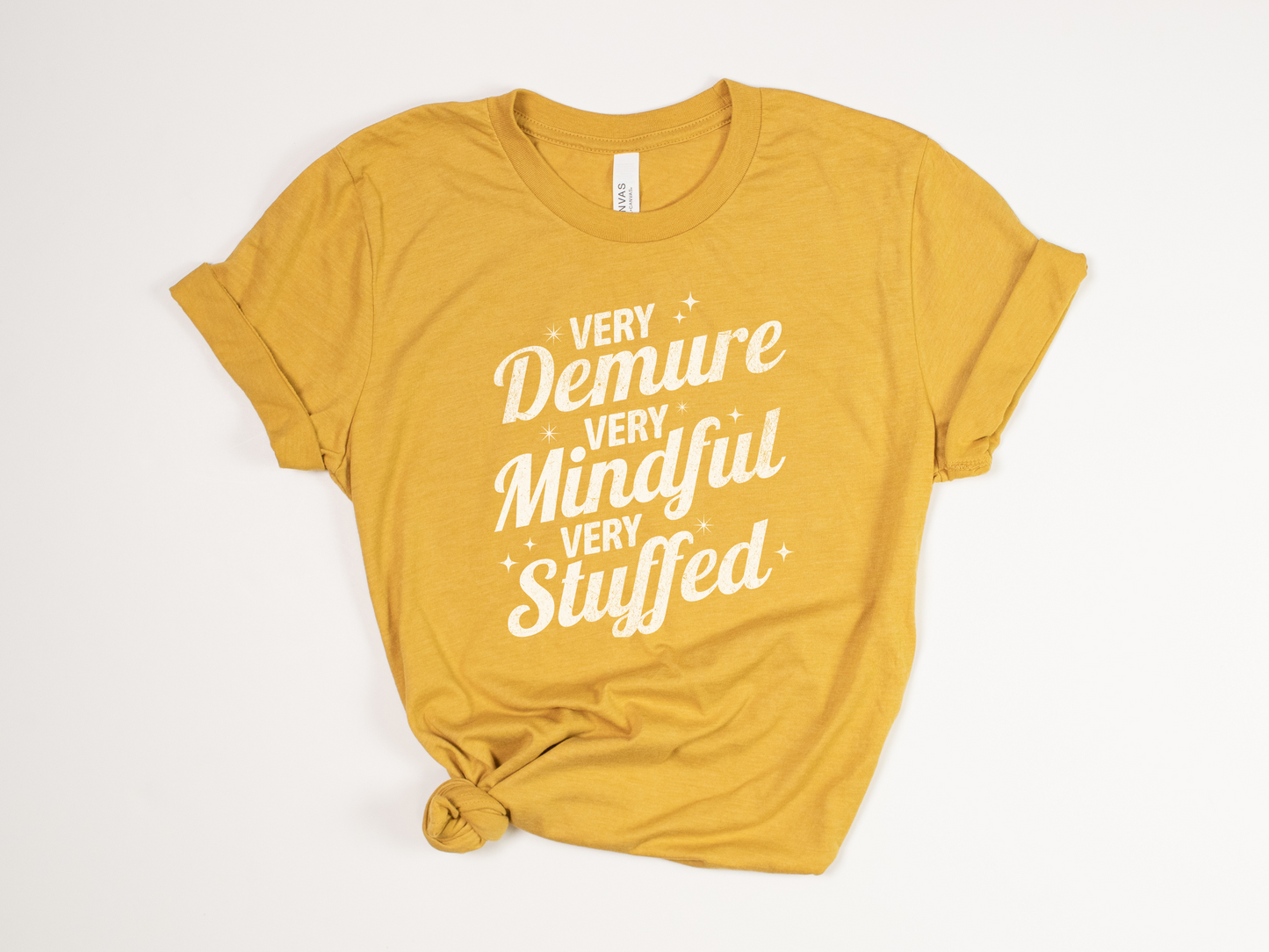 Funny Thanksgiving T-Shirt - "Very Demure, Very Mindful, Very Stuffed" - Retro Thanksgiving Tee