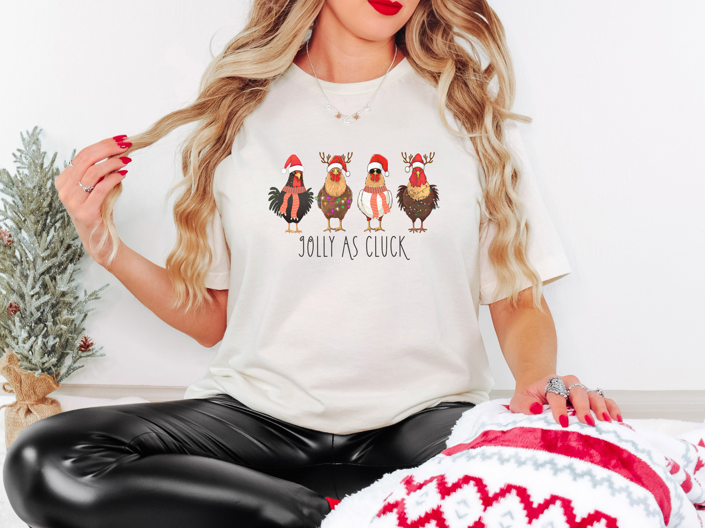 Funny Christmas T-Shirt - "Jolly as Cluck" Santa Chicken Tee