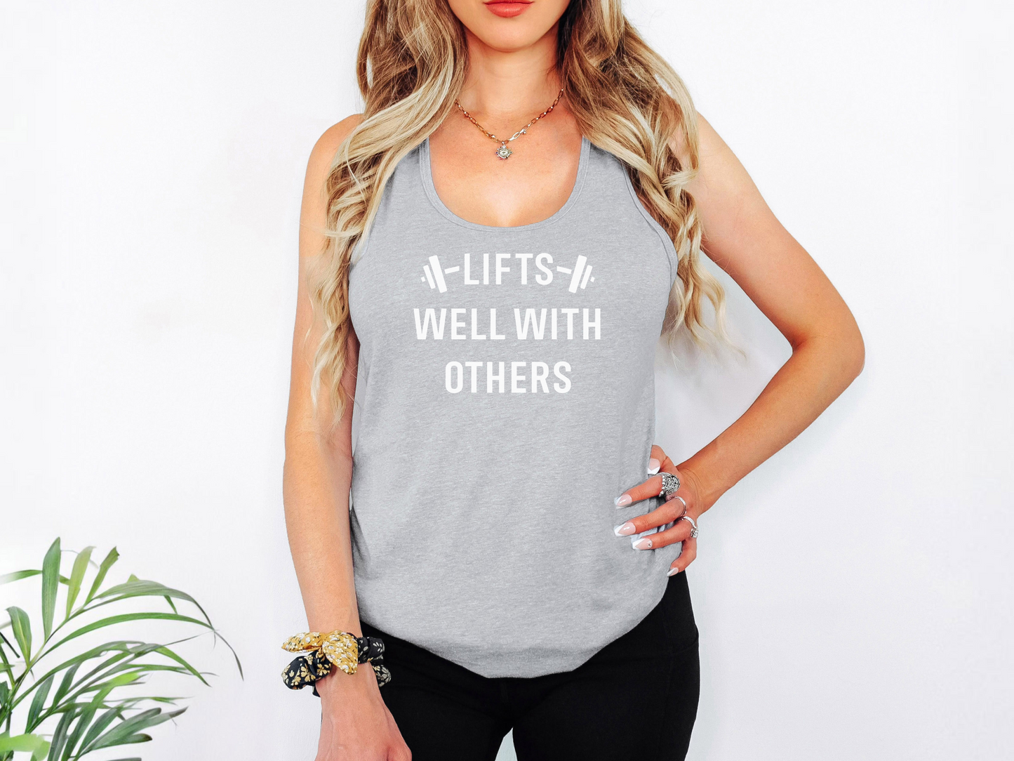 Lifts Well With Others Workout Tank Top – Women’s Gym Shirt – Funny Fitness Apparel