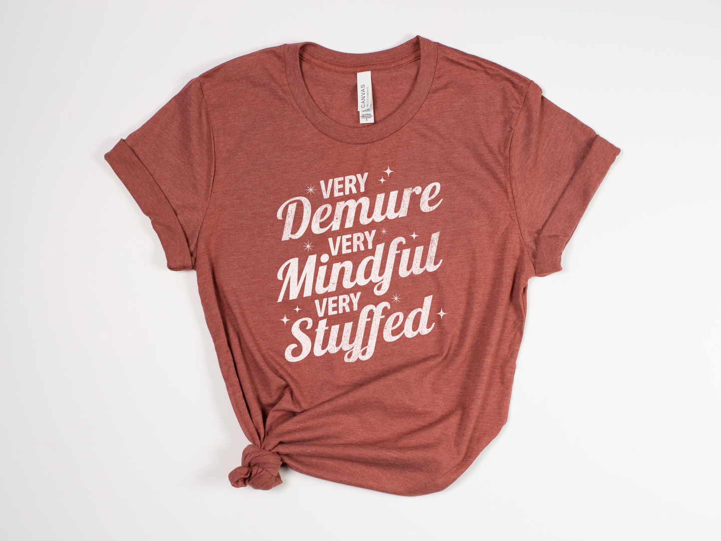 Funny Thanksgiving T-Shirt - "Very Demure, Very Mindful, Very Stuffed" - Retro Thanksgiving Tee