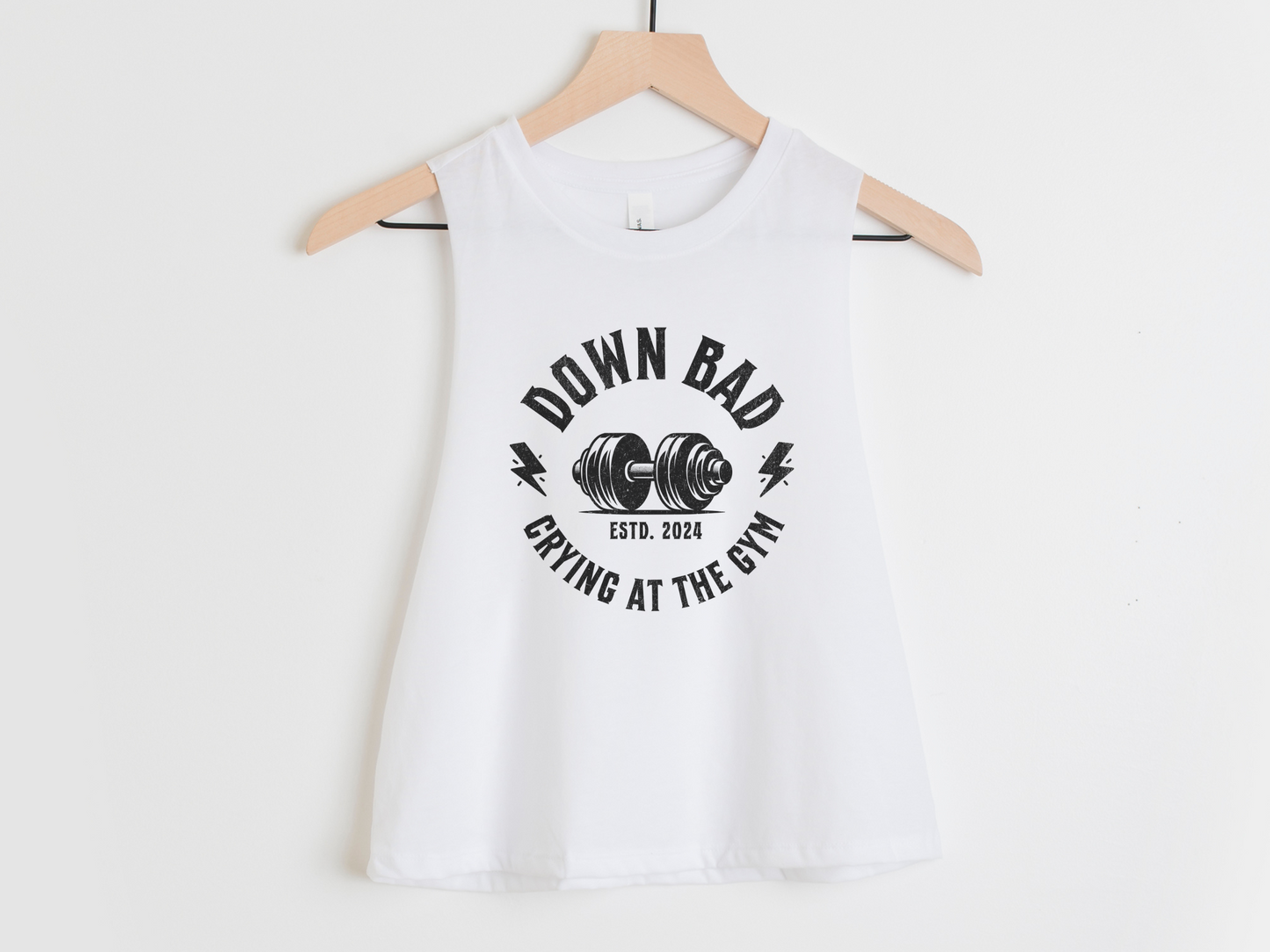 Down Bad Workout Crop Top – 'Crying at the Gym' Athletic Tee for Fitness Lovers