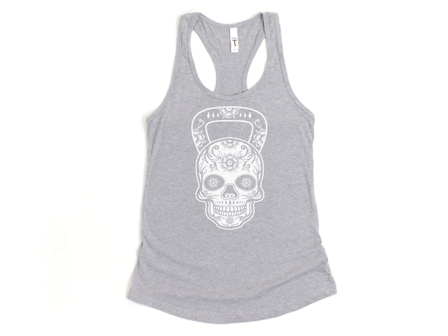 Sugar Skull Kettlebell Workout Crop Tank Top – Unique Gym Tank for Women – Fitness Apparel