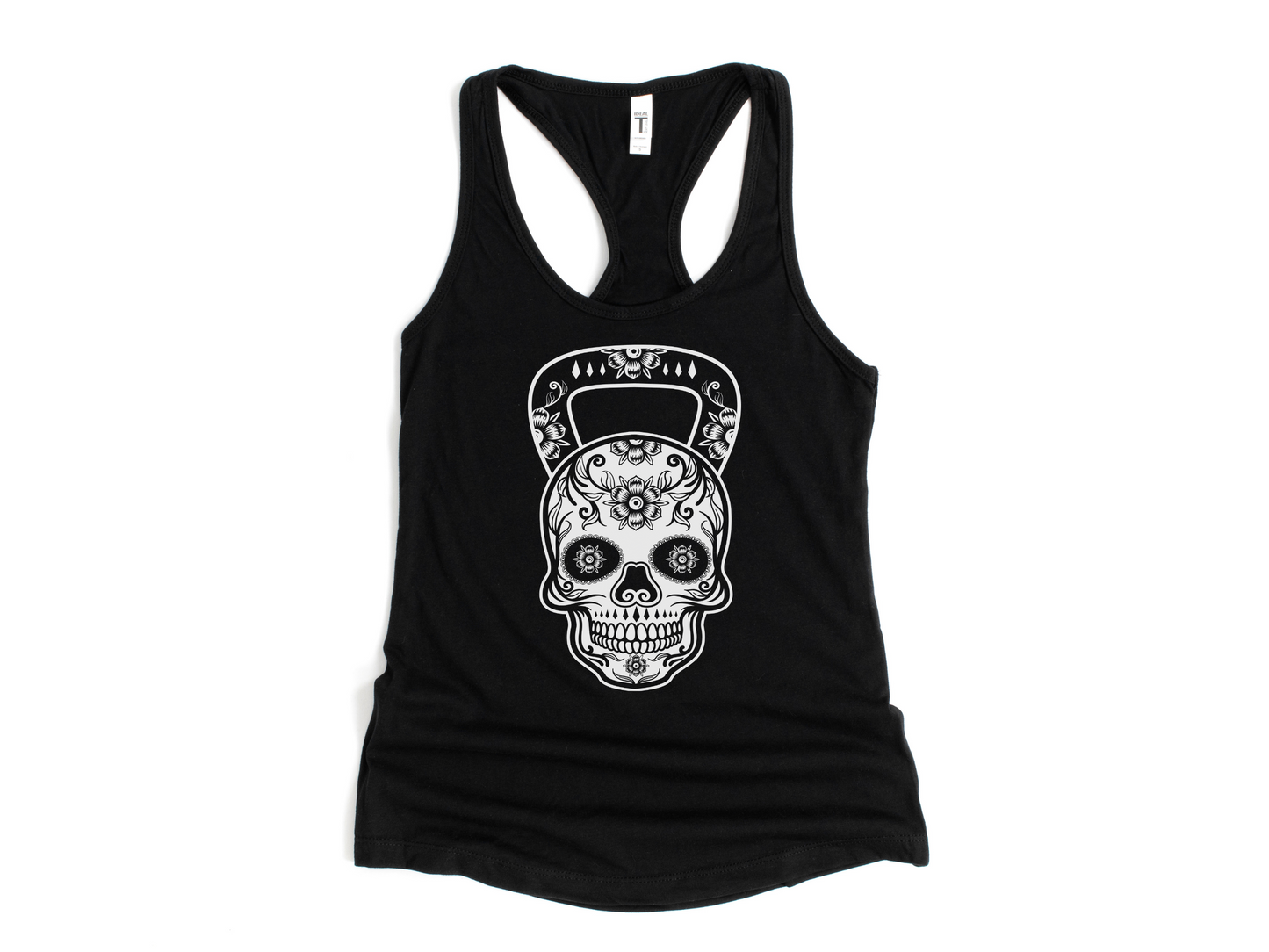 Sugar Skull Kettlebell Workout Crop Tank Top – Unique Gym Tank for Women – Fitness Apparel