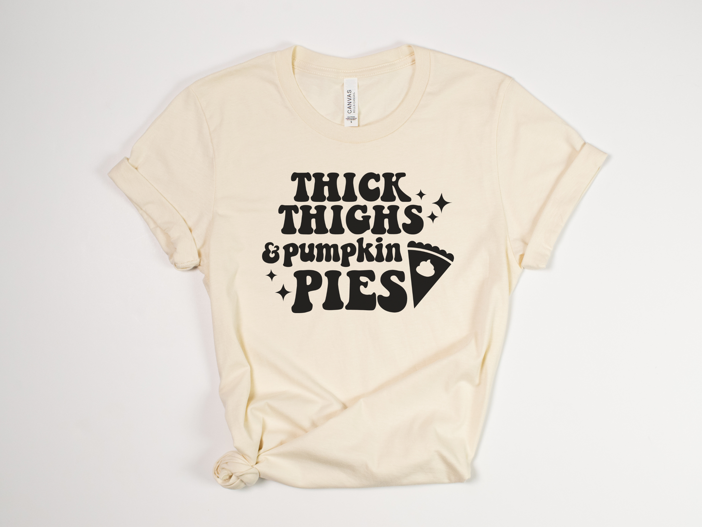 Funny Thanksgiving T-Shirt - "Thick Thighs & Pumpkin Pies" - Retro Thanksgiving Tee