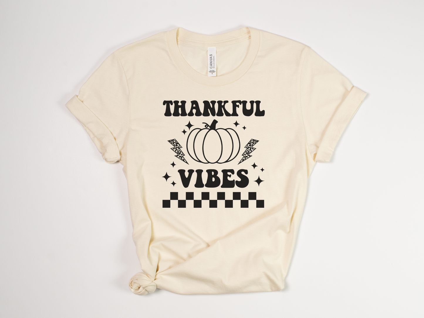 90s Retro Thanksgiving T-Shirt - "Thankful Vibes" - Vintage Style Thanksgiving Tee