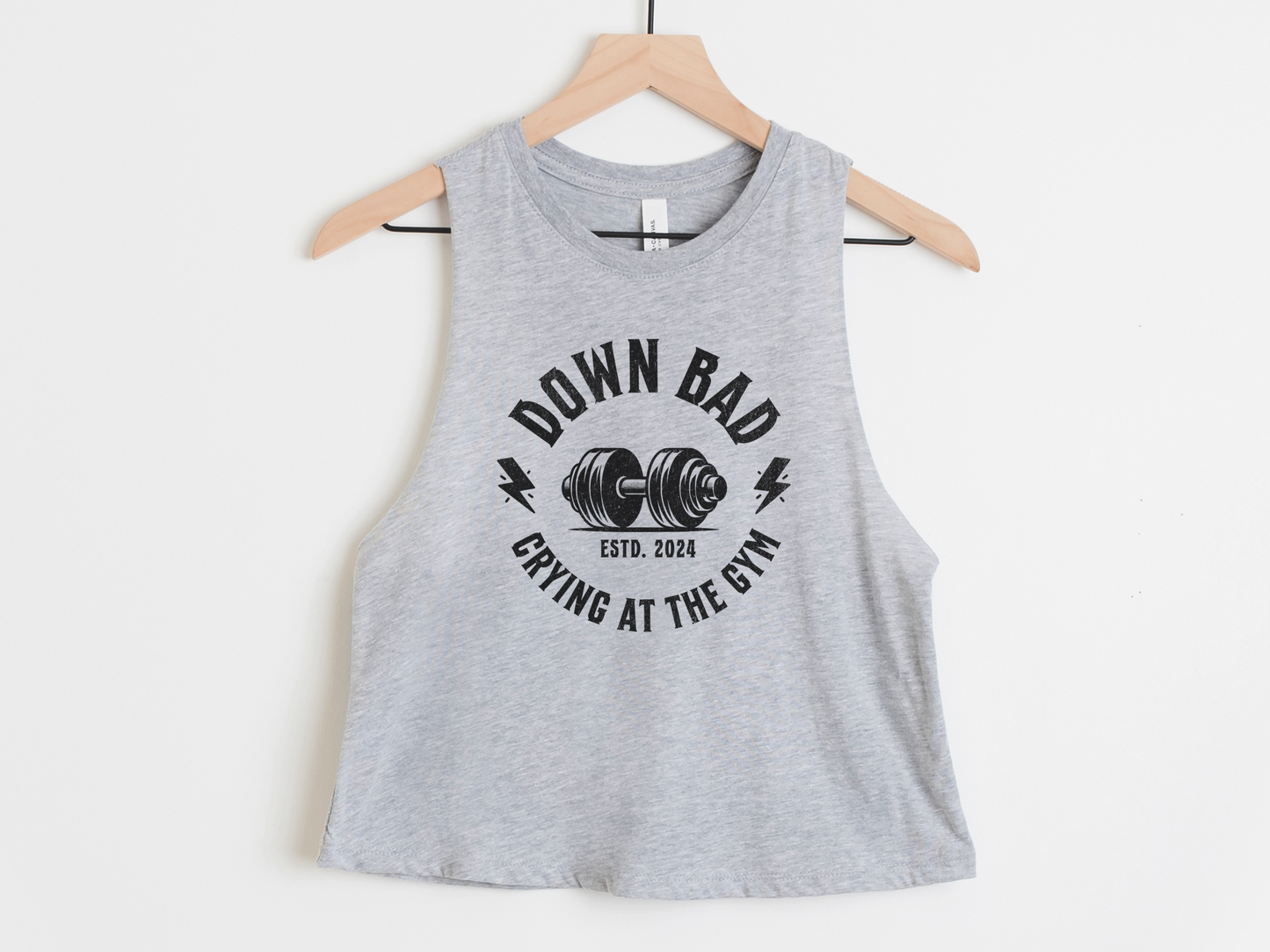 Down Bad Workout Crop Top – 'Crying at the Gym' Athletic Tee for Fitness Lovers