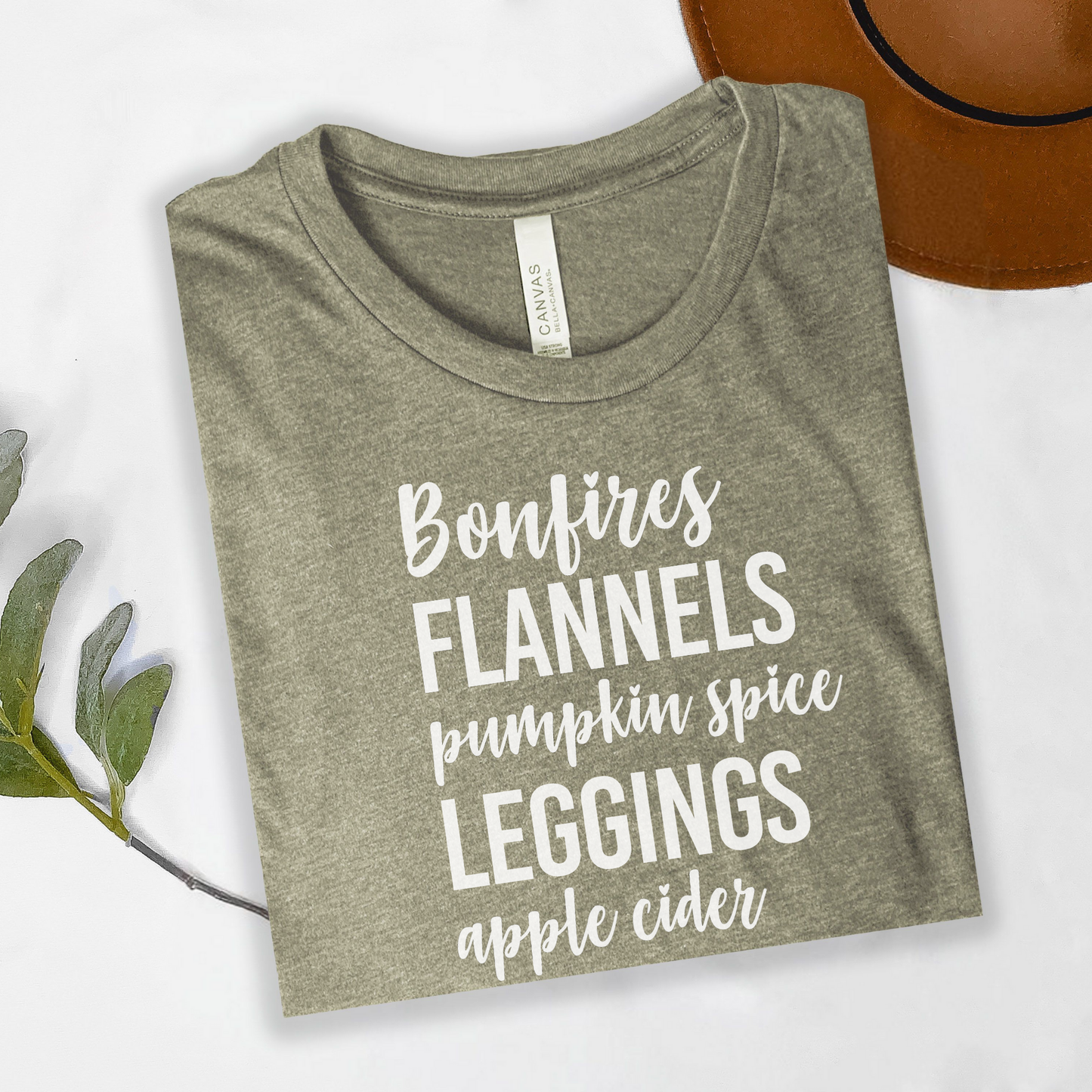 Fall Favorites Tee – Bonfires Flannels Pumpkin Spice Shirt – Unisex Cozy Text Tee