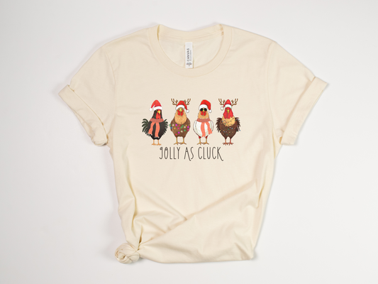 Funny Christmas T-Shirt - "Jolly as Cluck" Santa Chicken Tee