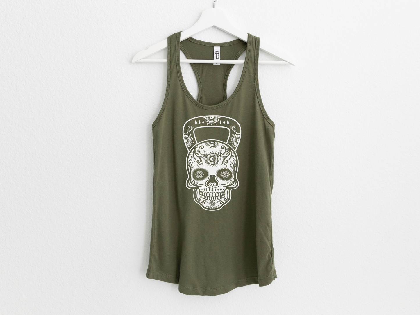 Sugar Skull Kettlebell Workout Crop Tank Top – Unique Gym Tank for Women – Fitness Apparel