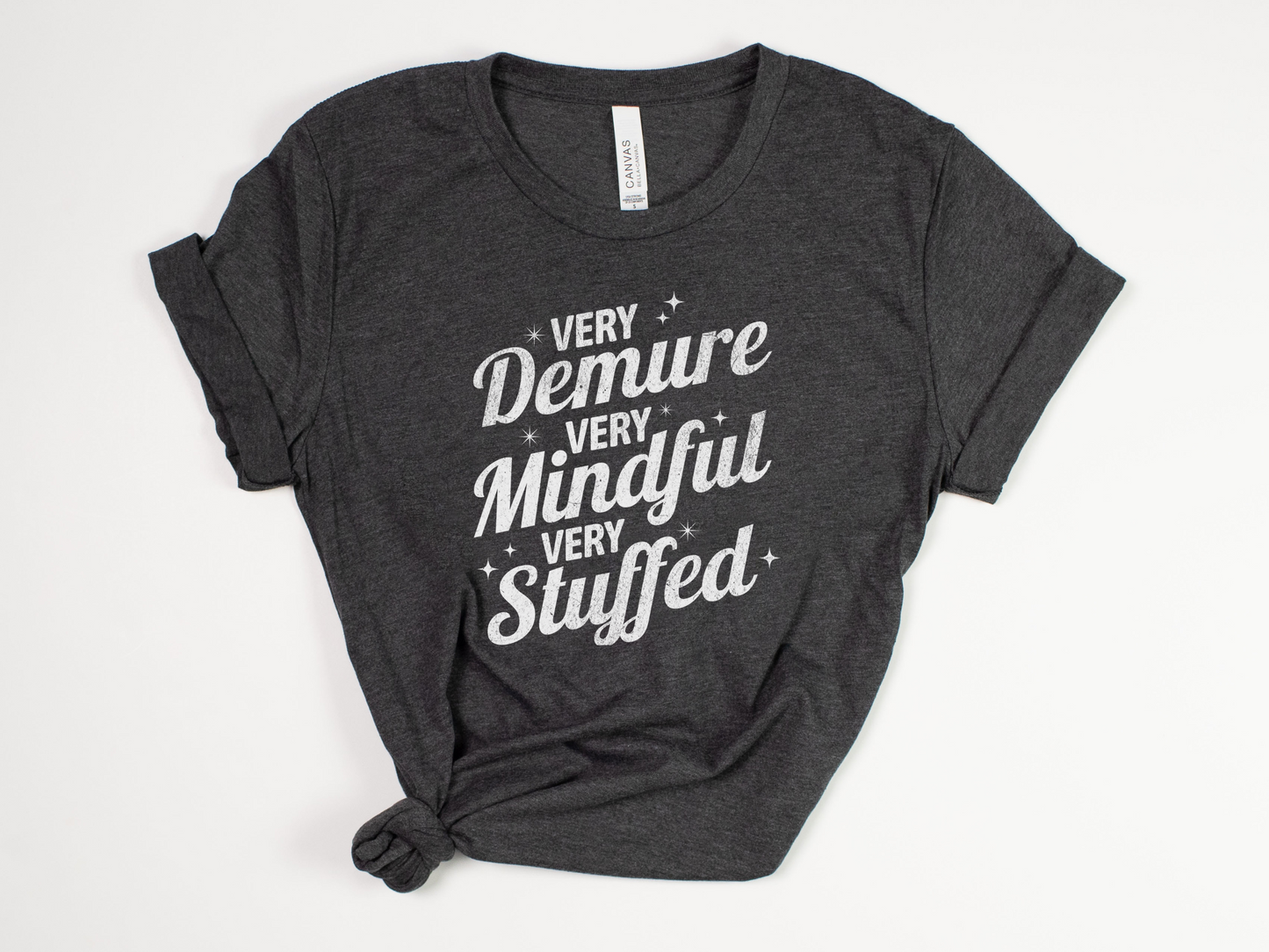 Funny Thanksgiving T-Shirt - "Very Demure, Very Mindful, Very Stuffed" - Retro Thanksgiving Tee