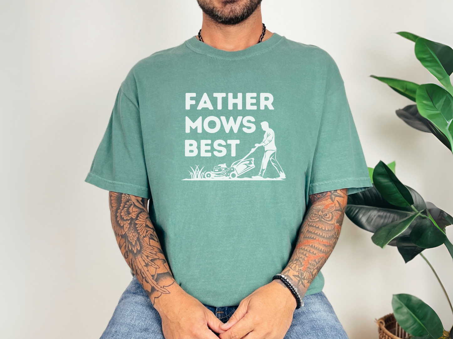 Father Mows Best Dad T-Shirt – Funny Lawn Care Tee for Men – Unisex Comfort Colors Shirt – Father’s Day Gift – Vintage Style Dad Tee